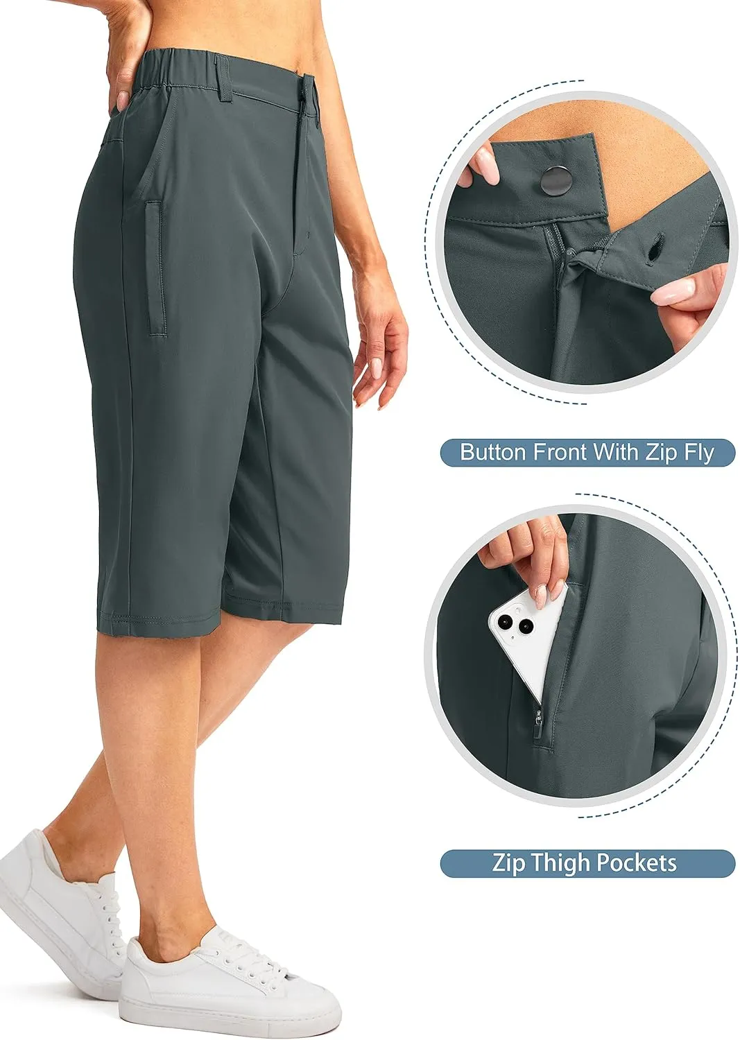G Gradual Women's Long Hiking Cargo Shorts 13" Knee Length Lightweight Quick Dry Bermuda Shorts for Women with 5 Pockets