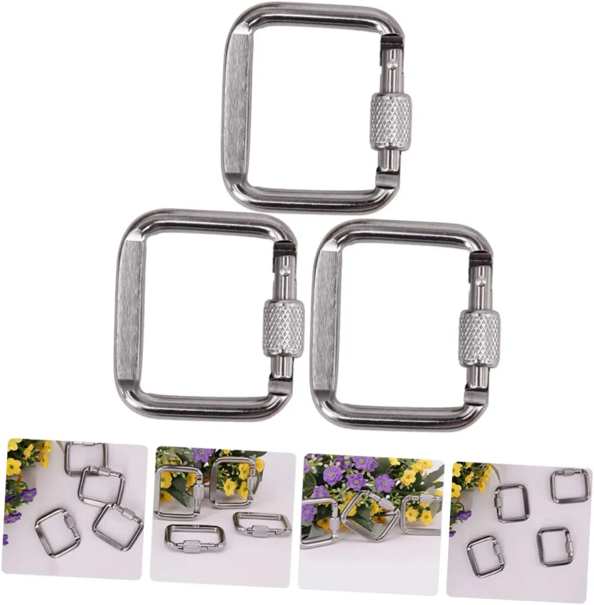 GALPADA Outdoor Safety Buckle Closures Carabiner Square Climbing Silver Sterling Key Mouth-Shaped Buckle