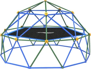Gardenature 10FT Climbing Dome with Hammock, Outdoor Jungle Gym for Kids, Geometric Dome Climber Supporting 880 Lbs Anti-Rust Metal Outdoor Play Structure ASTM Approved Blue & Green
