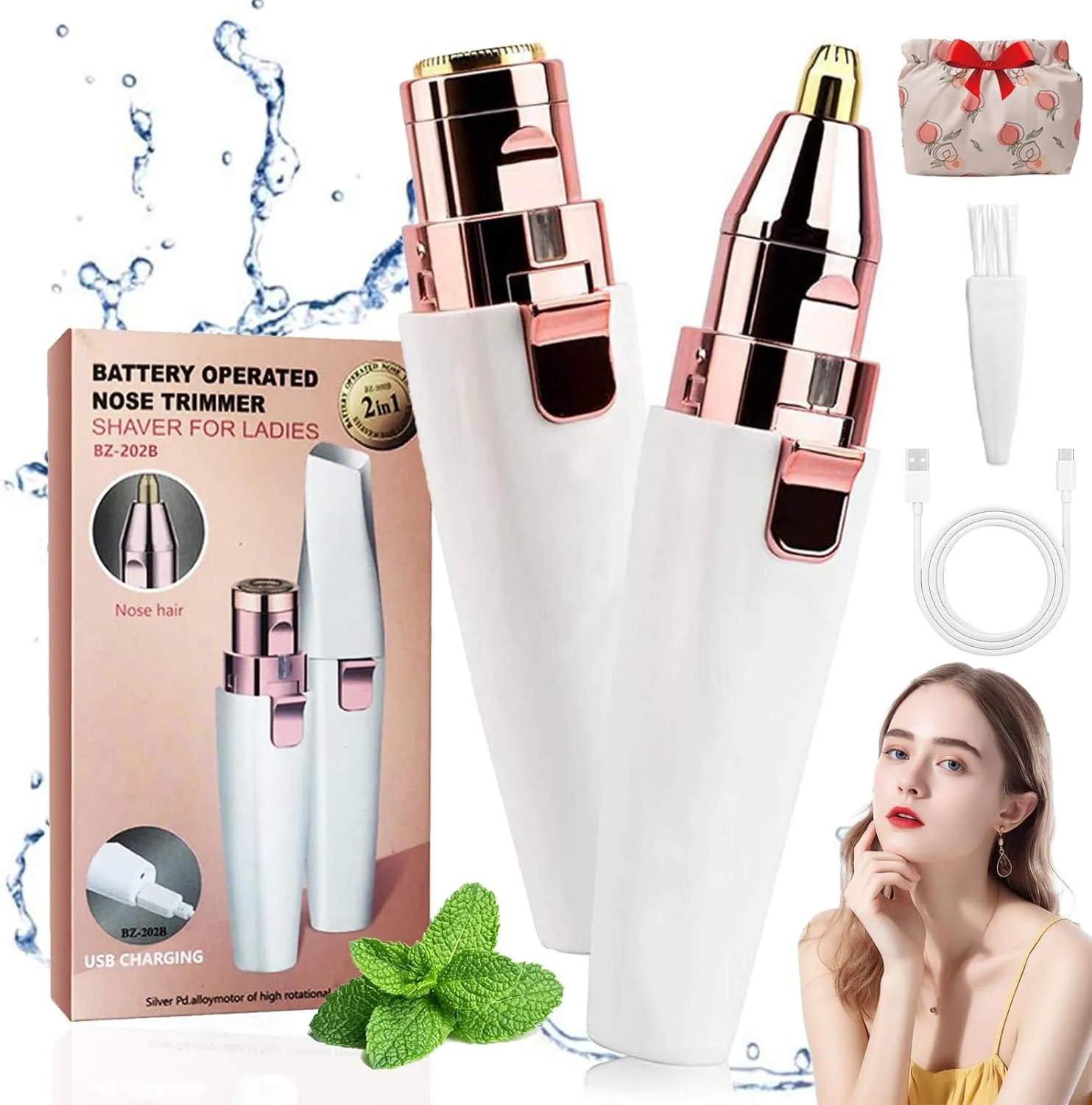 GDSAFS 2-in-1 Women's Eyebrow and Facial Hair Removal Device, 2025 New Portable Electric Eyebrow Trimmer for Women, Rechargeable Painless Smooth Facial Hair Trimmer for Face, Lips, Body, Arms (SetA)