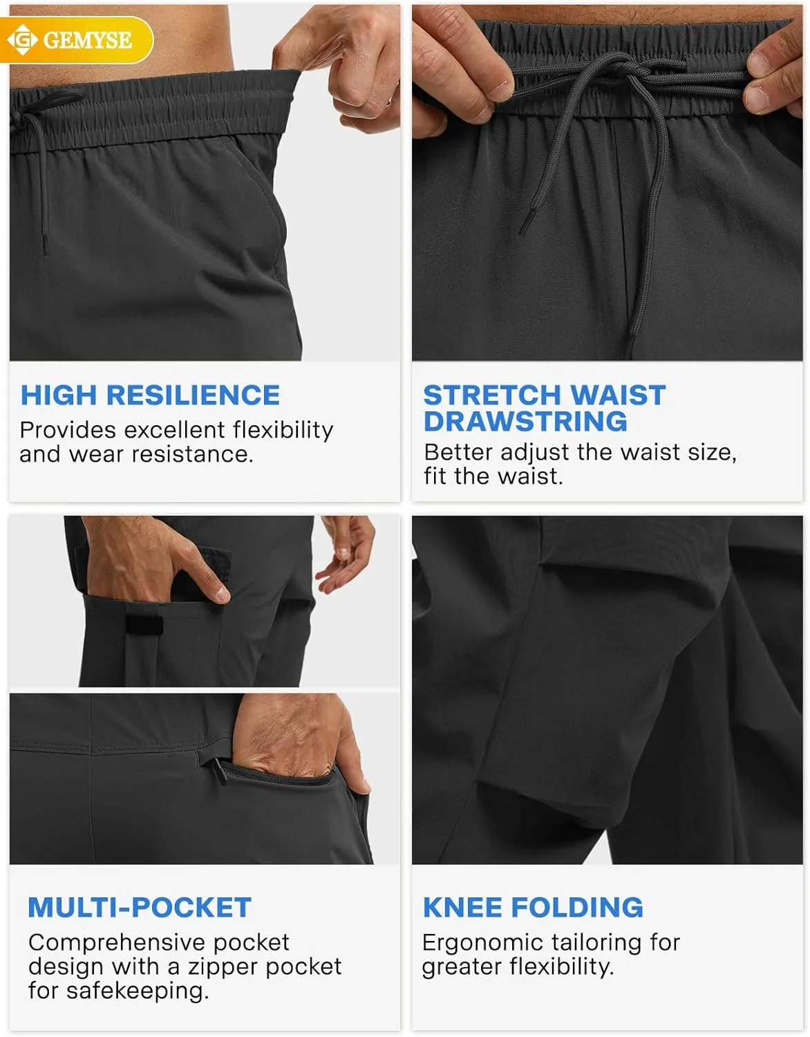 GEMYSE Men's Track Pants Lightweight Quick Dry Travel Fishing Joggers Running Workout Active Athletic Hiking Pants