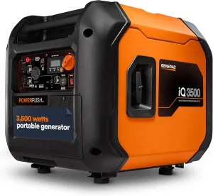 Generac 3,500-Watt Gas-Powered Portable Inverter Generator - Electric Start - Lightweight Enclosure Design for Ultra-Quiet Performance - COsense Technology - Perfect for Home use - Orange/Black