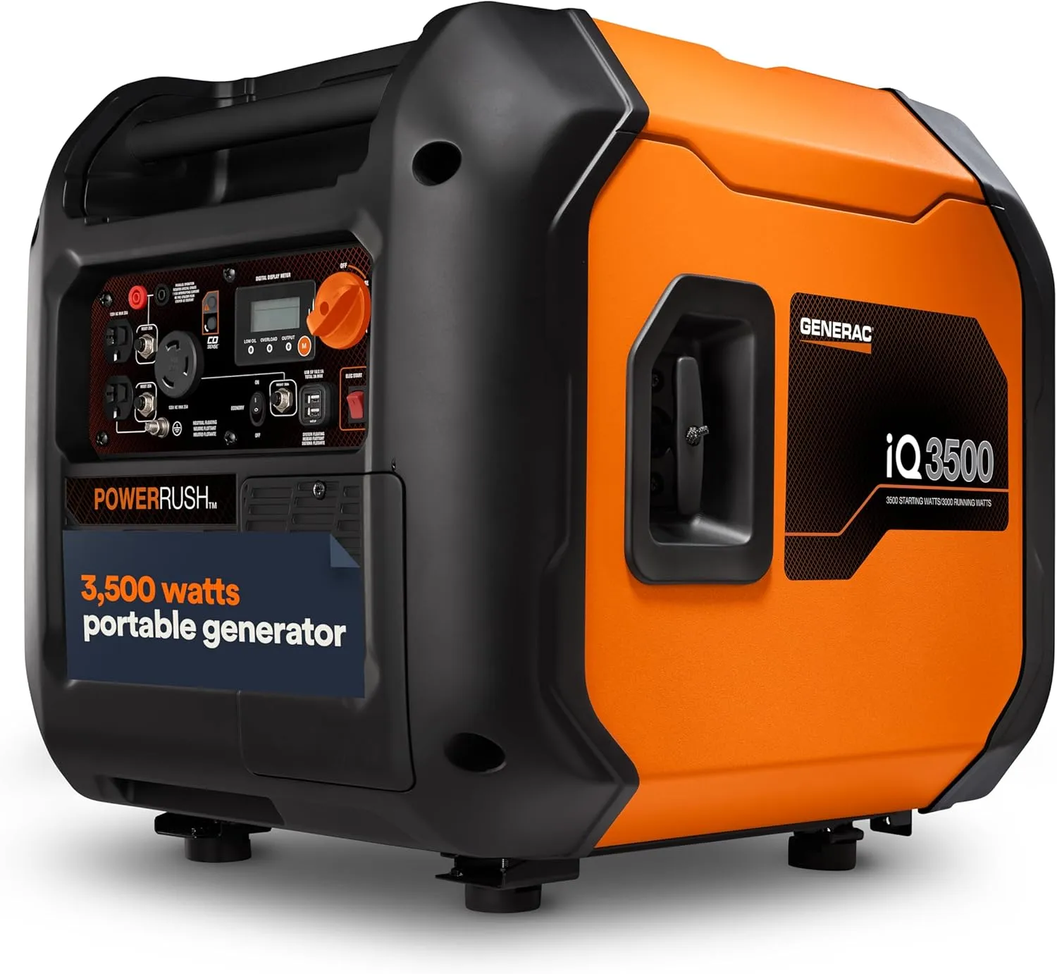 Generac 3,500-Watt Gas-Powered Portable Inverter Generator - Electric Start - Lightweight Enclosure Design for Ultra-Quiet Performance - COsense Technology - Perfect for Home use - Orange/Black