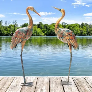 Giantex Crane Garden Statues Set of 2, Standing Metal Crane Sculptures Bird Ornament Yard Decorations for Lawn Backyard Porch Patio Outdoor Decor, with 4 U-Shaped Stakes (Crane)