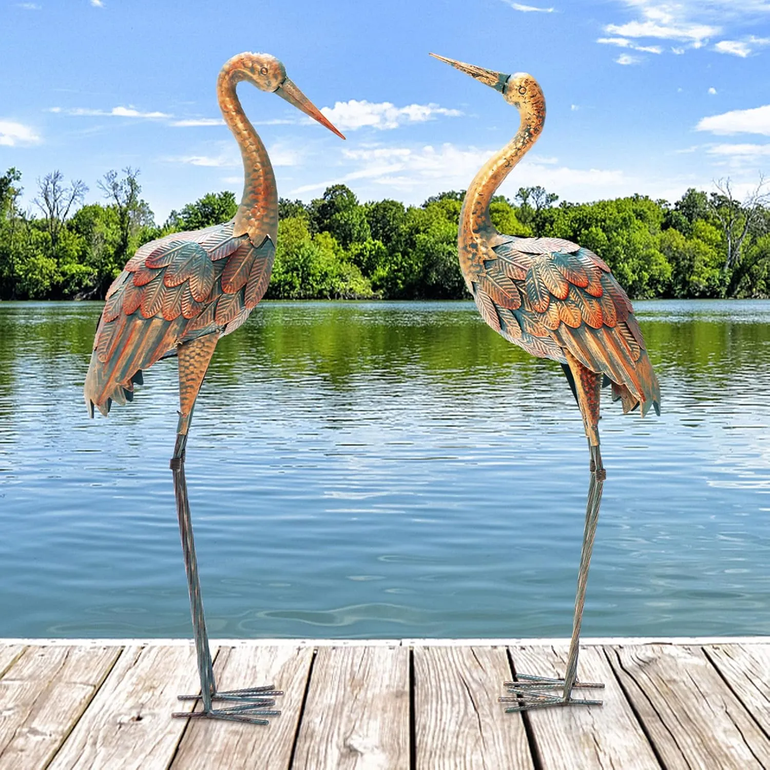 Giantex Crane Garden Statues Set of 2, Standing Metal Crane Sculptures Bird Ornament Yard Decorations for Lawn Backyard Porch Patio Outdoor Decor, with 4 U-Shaped Stakes (Crane)