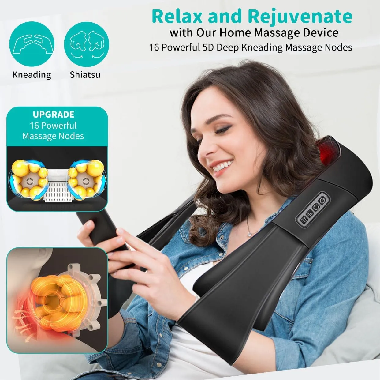 Gifts for Dad - Neck Massager for Pain Relief Deep Tissue - Shiatsu Back and Neck Massager with Heat - 4D Kneading Electric Massage Pillow for Shoulder, Back, Foot, Body Muscle Pain Relief