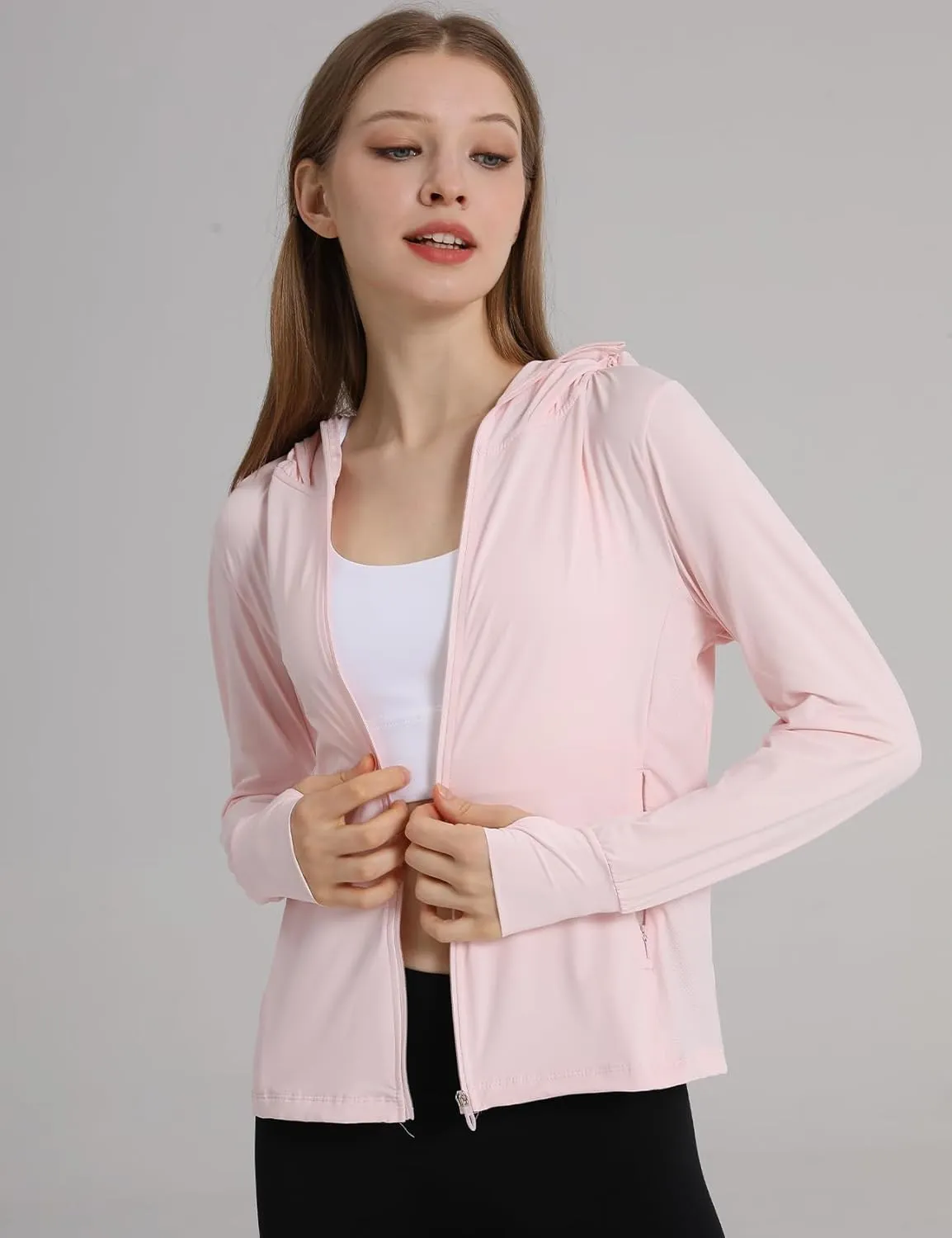 Gihuo Women's UPF 50  Sun Protection Jacket Lightweight Long Sleeve Hoodie Zip up Outdoor Hiking Sun Shirts with Pockets