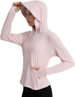 Gihuo Women's UPF 50  Sun Protection Jacket Lightweight Long Sleeve Hoodie Zip up Outdoor Hiking Sun Shirts with Pockets