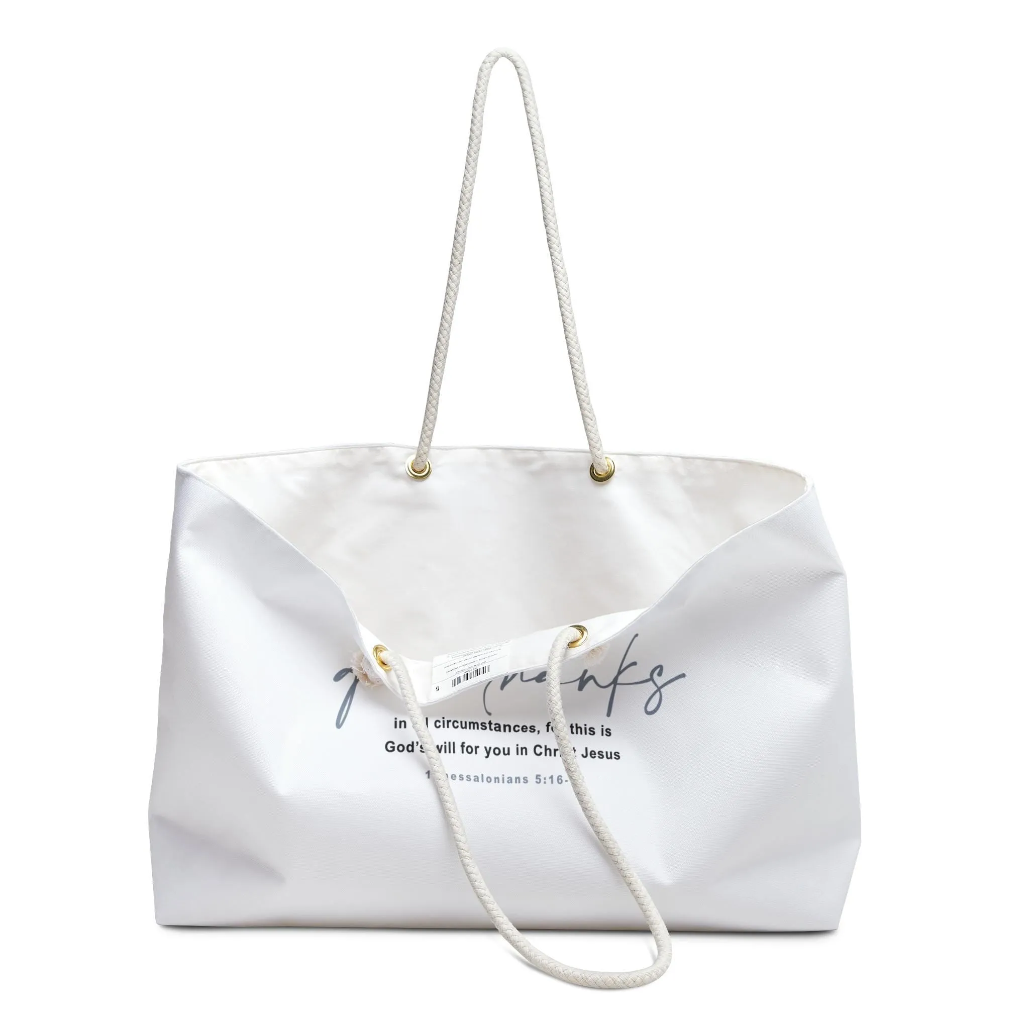 Give Thanks Bible Verse Weekender Bag Tote Bag Carrying on Bag Travel Bag Gift Christian Women Religious Tote Bag