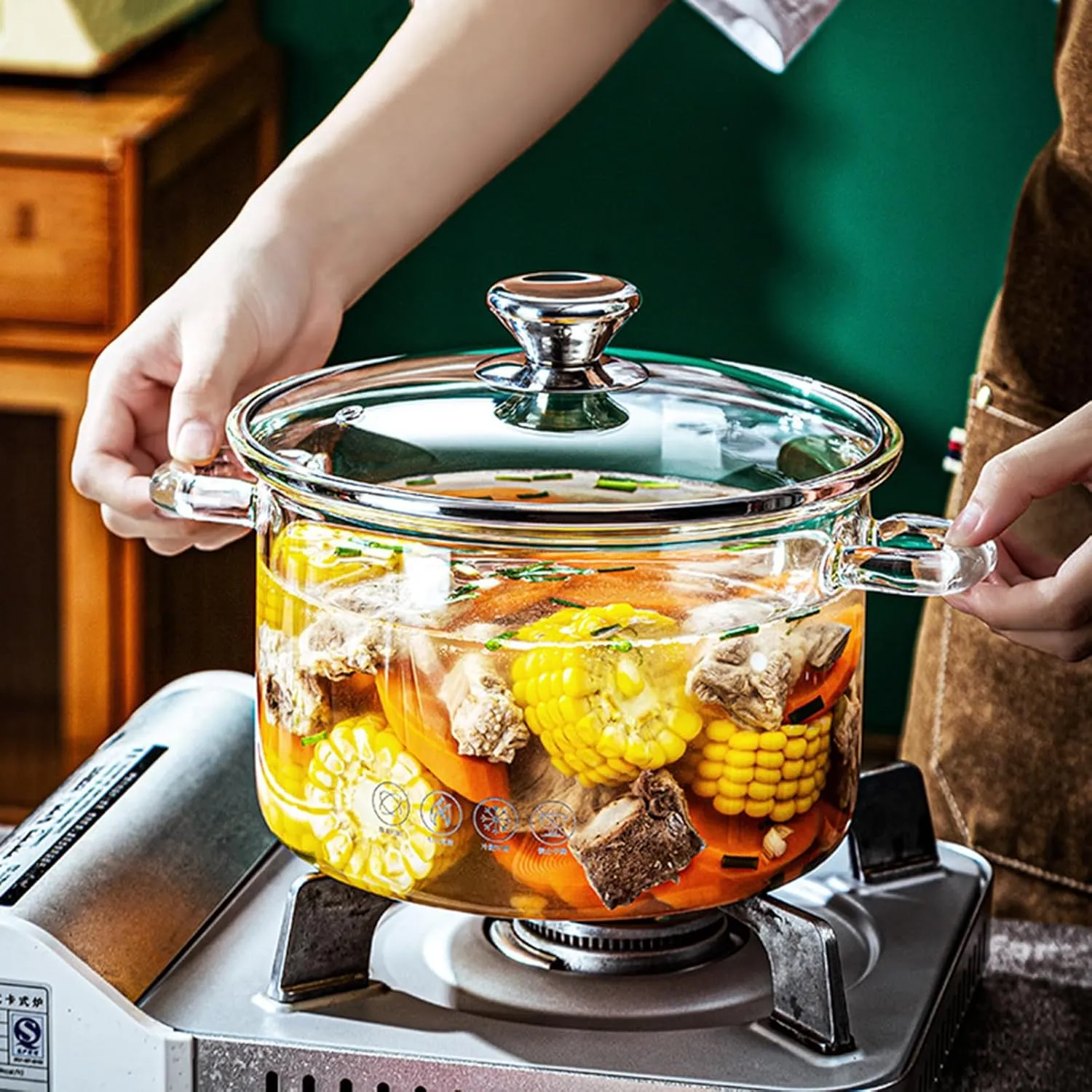 Glass Saucepan for Cooking High Borosilicate Stovetop Cooking Pot with Lid and Handle, Heat Resistant Glass Cooking Pot for Pasta Noodle Soup Milk Food, Refrigerator and Microwave Safe,3.5L