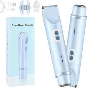 Glow Aura Womens Shaver 2 in 1,2025 New Razor & Shaver with Dual Ceramic Head,Bikini Trimmer for Women,IPX67 Waterproof Wet & Dry Use Body and Face Hair Trimmer for Women (Blue)