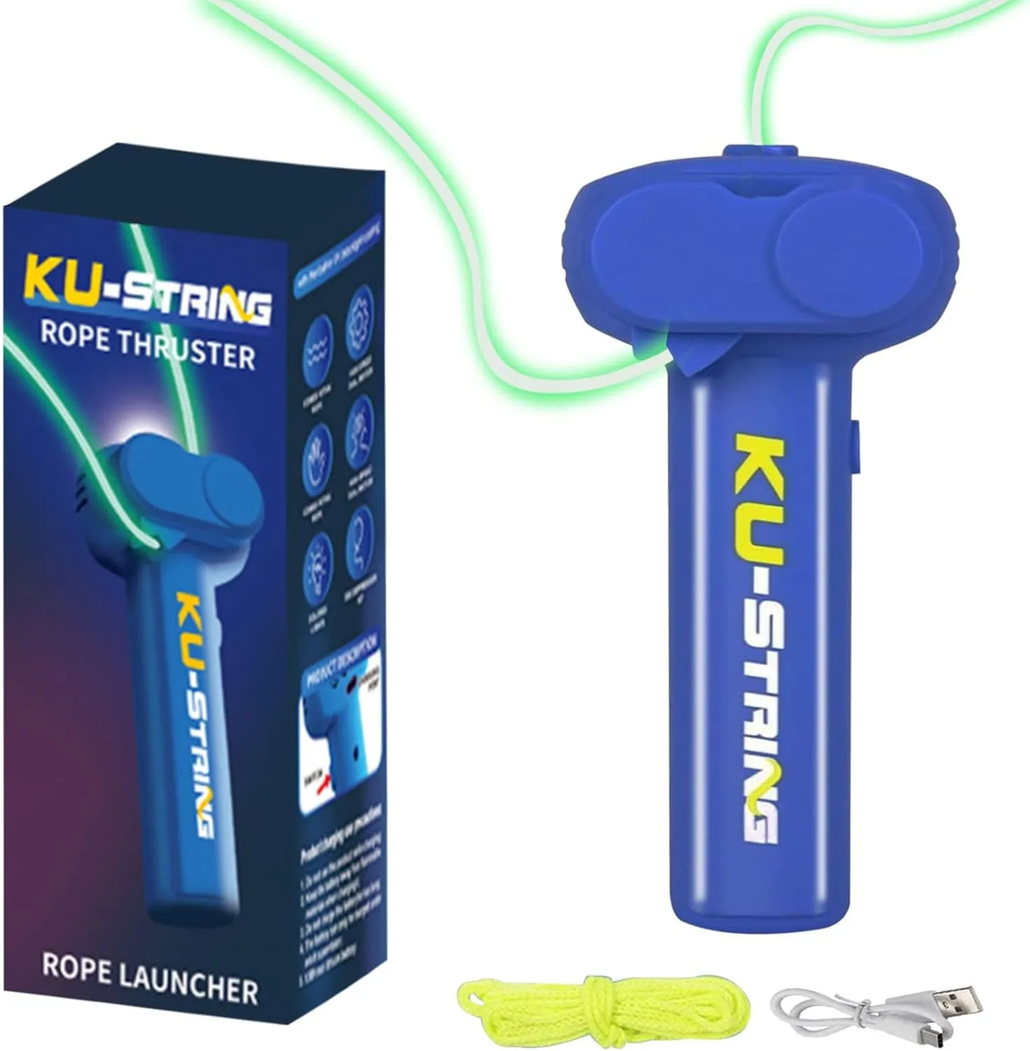 Glow in The Dark String, Portable Rope Launcher Outdoor Fidget Toy, Game Shooter Flying a Glowing KU String Loop in The Air for Endless Tricks, Perfect STEM Gift for Kids & Adults