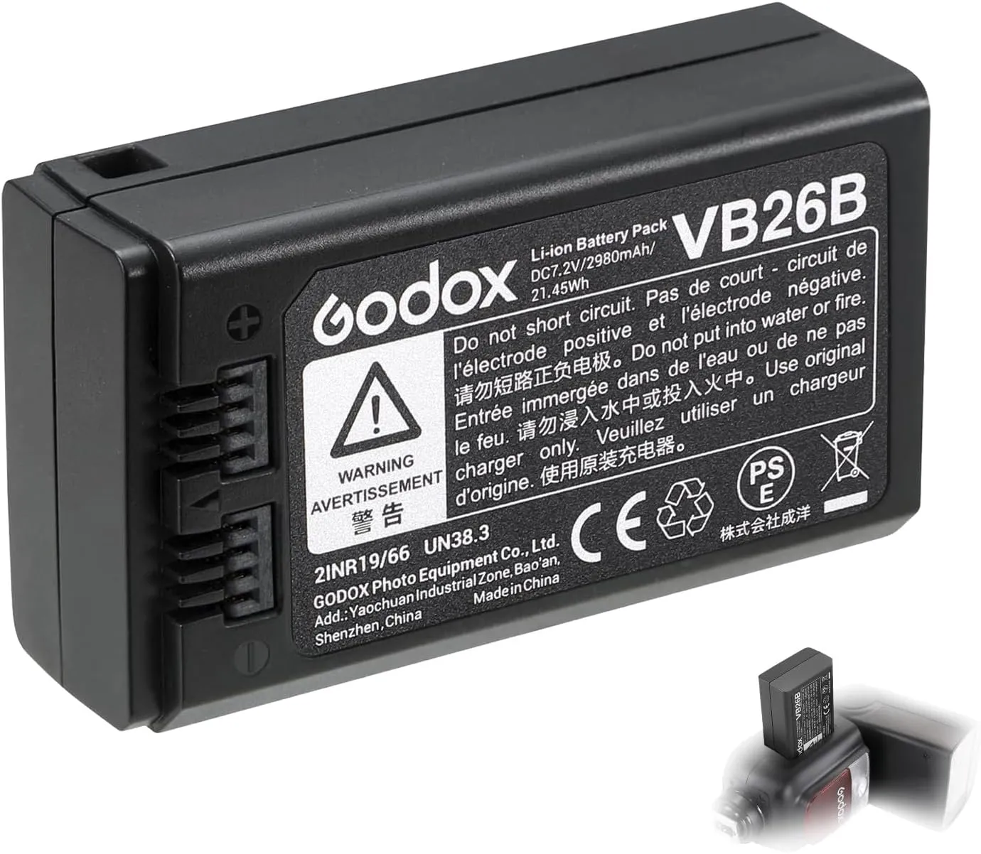 GODOX V1, V850III & V860III Original Battery – VB26B 7.2V/2980mAh/21.45Wh Li-ion Batterypack, High-Capacity Power Solution for V850Ⅲ, V860Ⅲ, AD100Pro, V1, V1Pro, V100, MF-R76 Flash (Replaces VB26A)