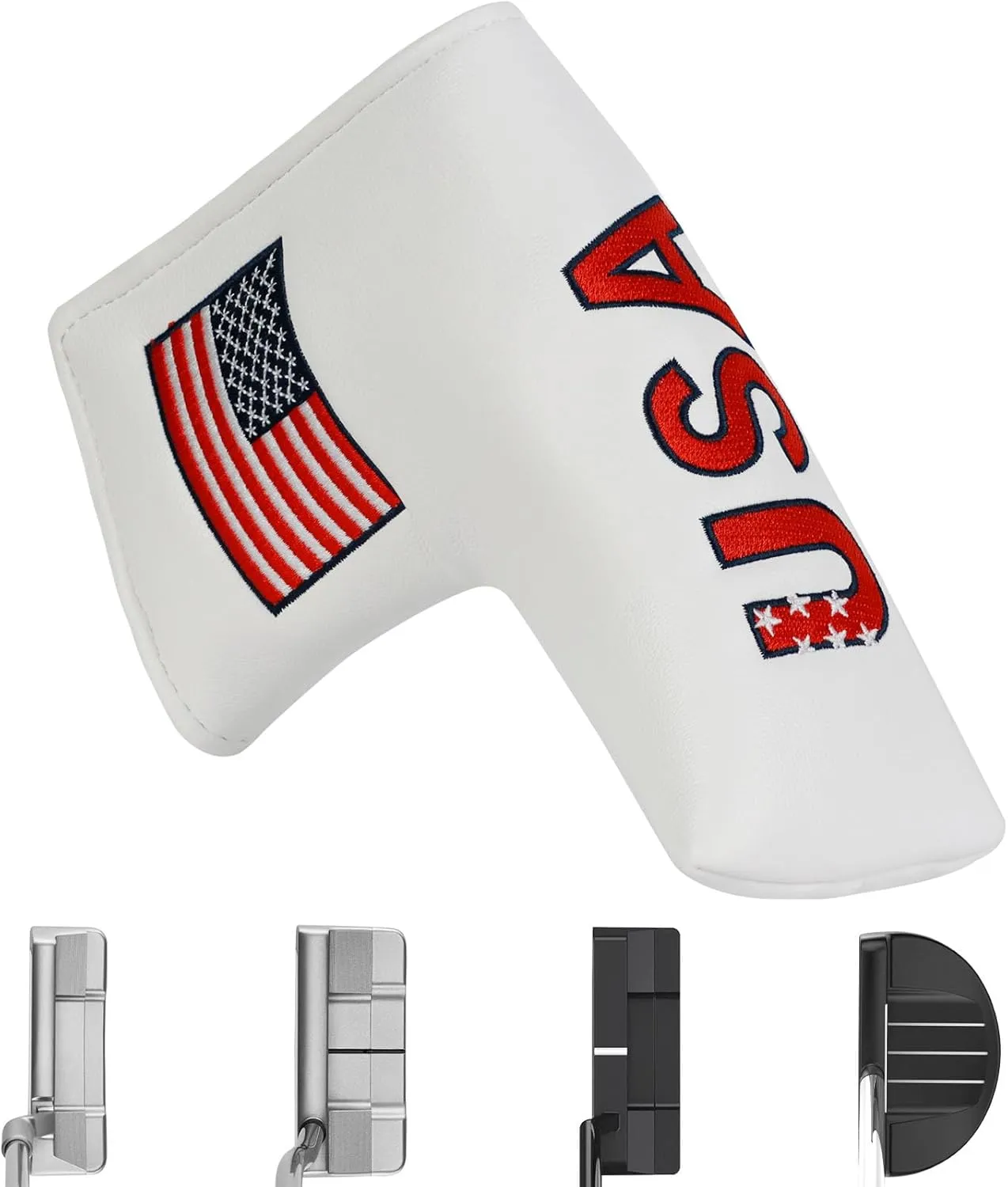 Golf Club Head Covers,4pcs or 1pc USA Golf Head Covers for Woods and Driver Fairway Hybrid - PU Leather Mallet Blade Putter for Men Women Golf Enthusiast