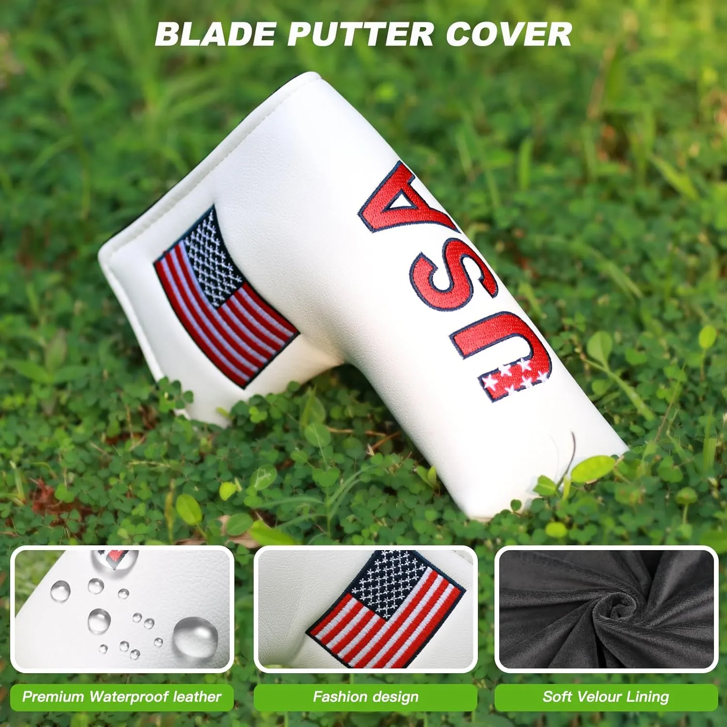 Golf Club Head Covers,4pcs or 1pc USA Golf Head Covers for Woods and Driver Fairway Hybrid - PU Leather Mallet Blade Putter for Men Women Golf Enthusiast