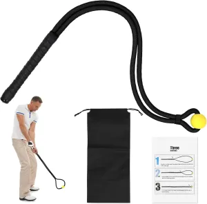 Golf Rope Swing Trainer, Professional Portable Golf Rope Swing Training Aid Accessory with Storage Bag Warm-up Equipment for Golfers Bat Strength Control & Speed Improvement (Black)