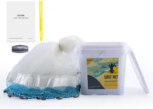 Goture American Fishing Cast Net Saltwater Freshwater, Heavy Duty Sinker, Dual Color Double Selvage, Increased Cast Net Area, 3/8 Mesh Fish Throw Cast Net with Needle for Shrimp Trap, 3ft-12ft Radius
