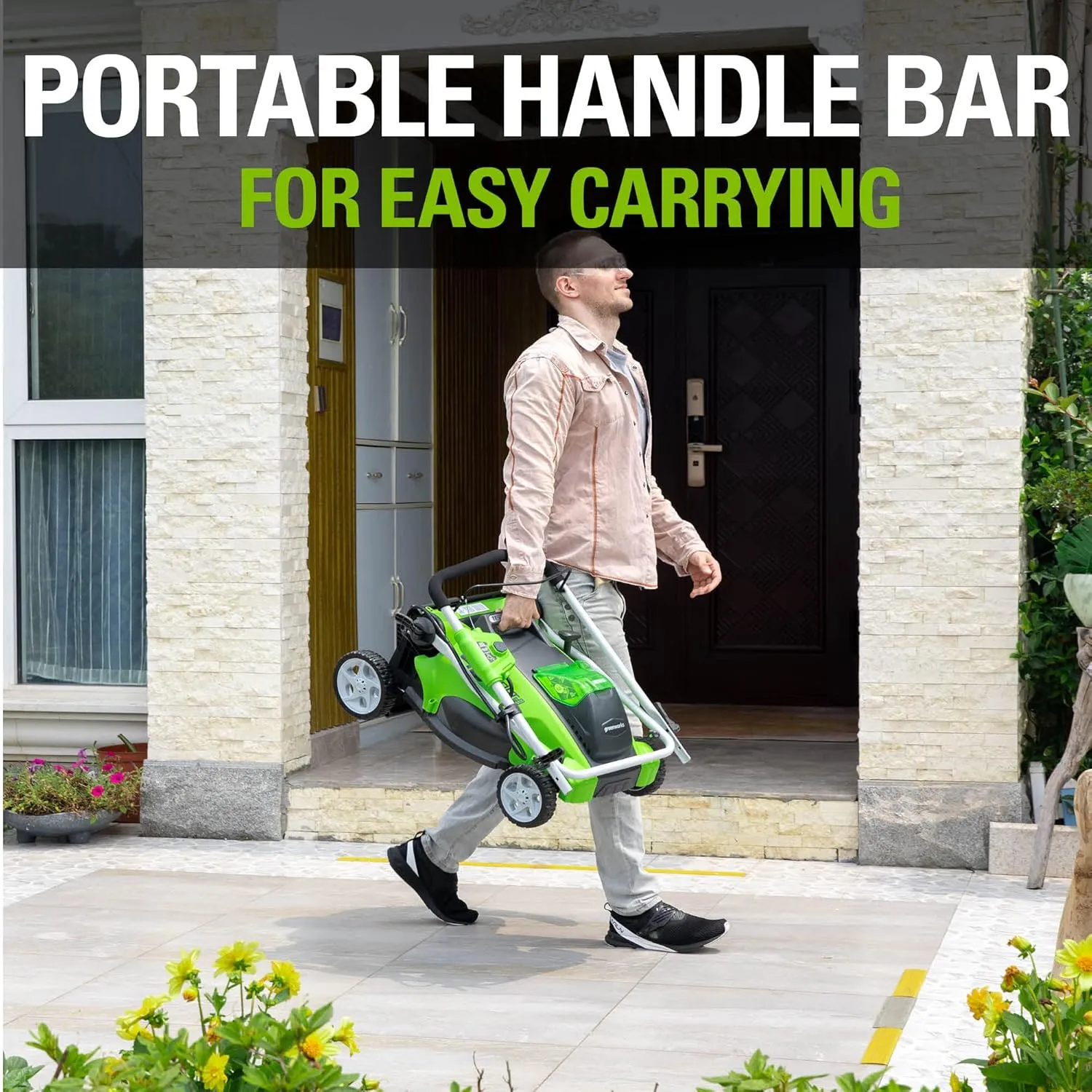 Greenworks 40V 16" Cordless Electric Lawn Mower   40V (300W) Power Inverter, 4.0Ah Battery and Charger Included