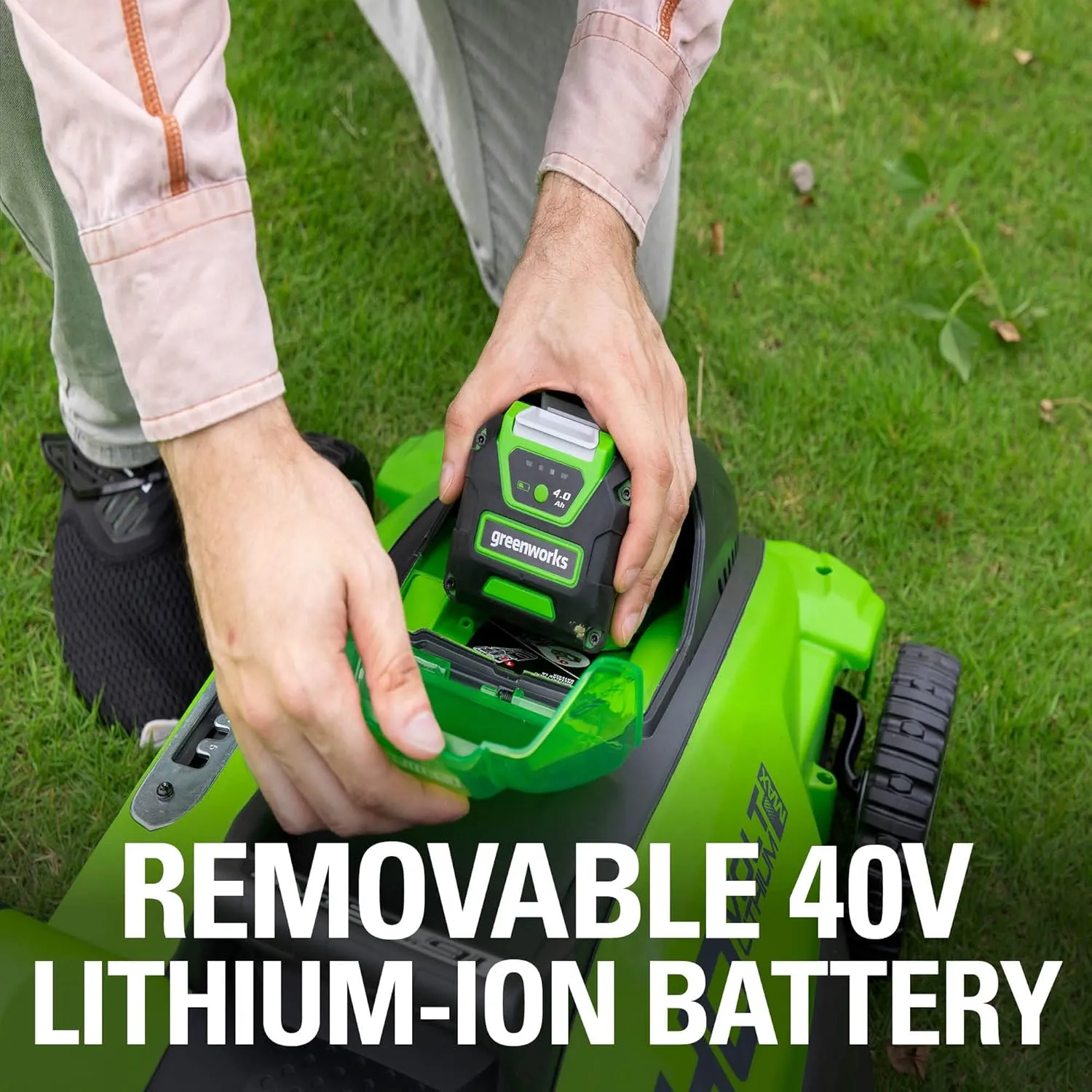 Greenworks 40V 16" Cordless Electric Lawn Mower   40V (300W) Power Inverter, 4.0Ah Battery and Charger Included