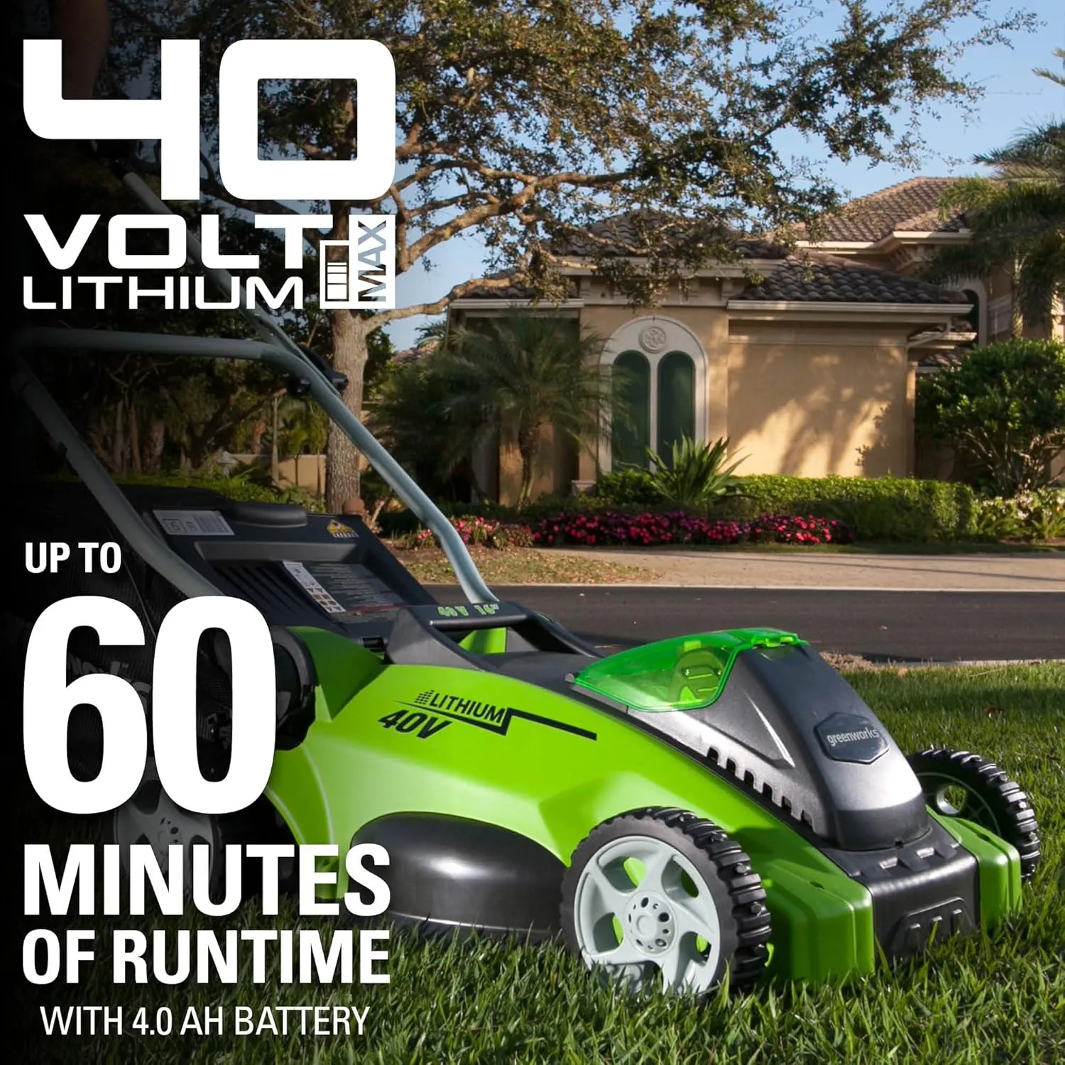 Greenworks 40V 16" Cordless Electric Lawn Mower   40V (300W) Power Inverter, 4.0Ah Battery and Charger Included