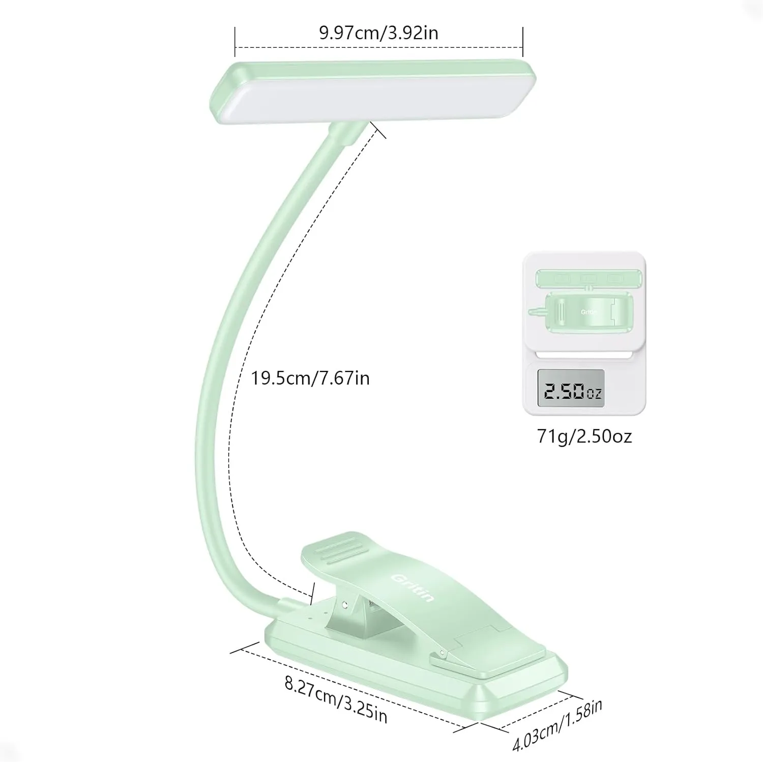 Gritin 19 LED Rechargeable Book Light for Reading in Bed with Memory Function- Eye Caring 3 Color Temperatures,Stepless Dimming Brightness,80 Hrs Runtime Clip on Light for Book Lovers-Cyan