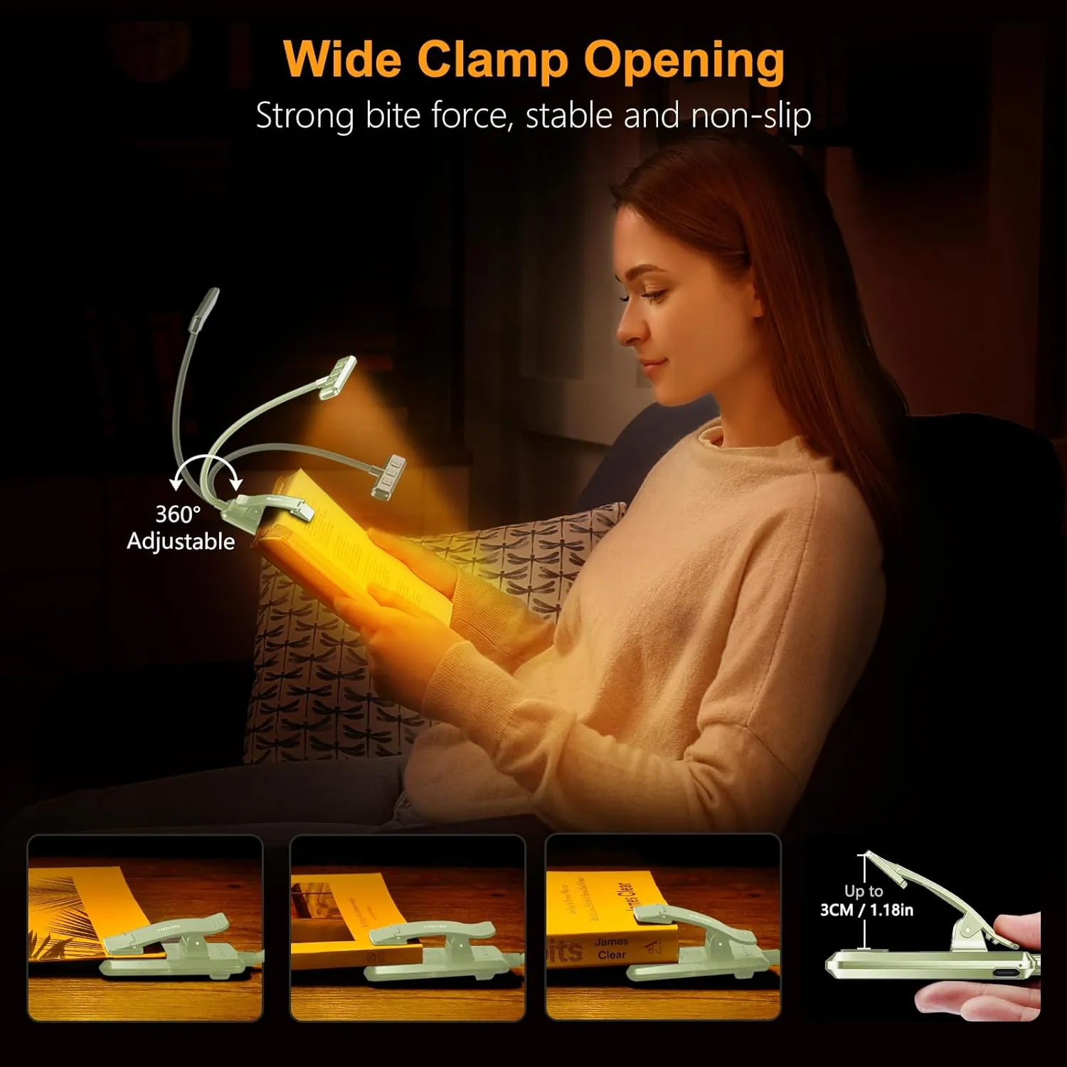 Gritin 19 LED Rechargeable Book Light for Reading in Bed with Memory Function- Eye Caring 3 Color Temperatures,Stepless Dimming Brightness,80 Hrs Runtime Clip on Light for Book Lovers-Cyan
