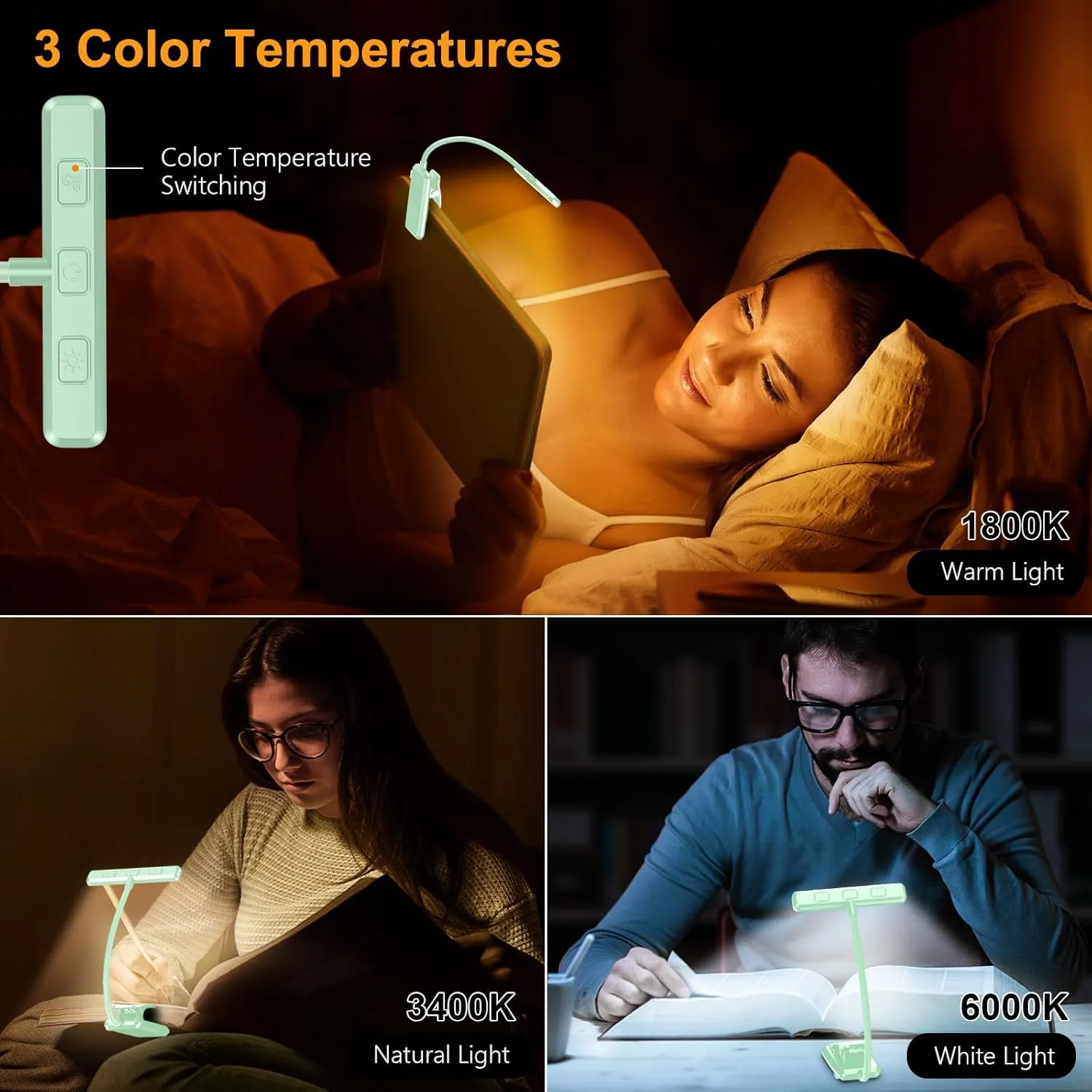 Gritin 19 LED Rechargeable Book Light for Reading in Bed with Memory Function- Eye Caring 3 Color Temperatures,Stepless Dimming Brightness,80 Hrs Runtime Clip on Light for Book Lovers-Cyan