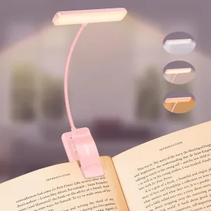 Gritin 19 LED Rechargeable Book Light for Reading in Bed with Memory Function- Eye Caring 3 Color Temperatures,Stepless Dimming Brightness,80 Hrs Runtime Clip on Light for Book Lovers-Pink