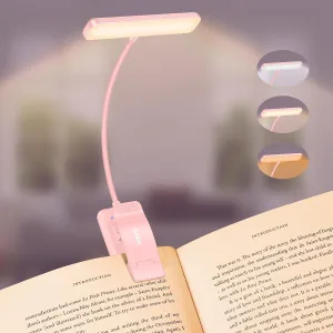 Gritin 19 LED Rechargeable Book Light for Reading in Bed with Memory Function- Eye Caring 3 Color Temperatures,Stepless Dimming Brightness,80 Hrs Runtime Clip on Light for Book Lovers-Pink