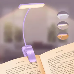 Gritin 19 LED Rechargeable Book Light for Reading in Bed with Memory Function- Eye Caring 3 Color Temperatures,Stepless Dimming Brightness,80 Hrs Runtime Clip on Light for Book Lovers-Purple
