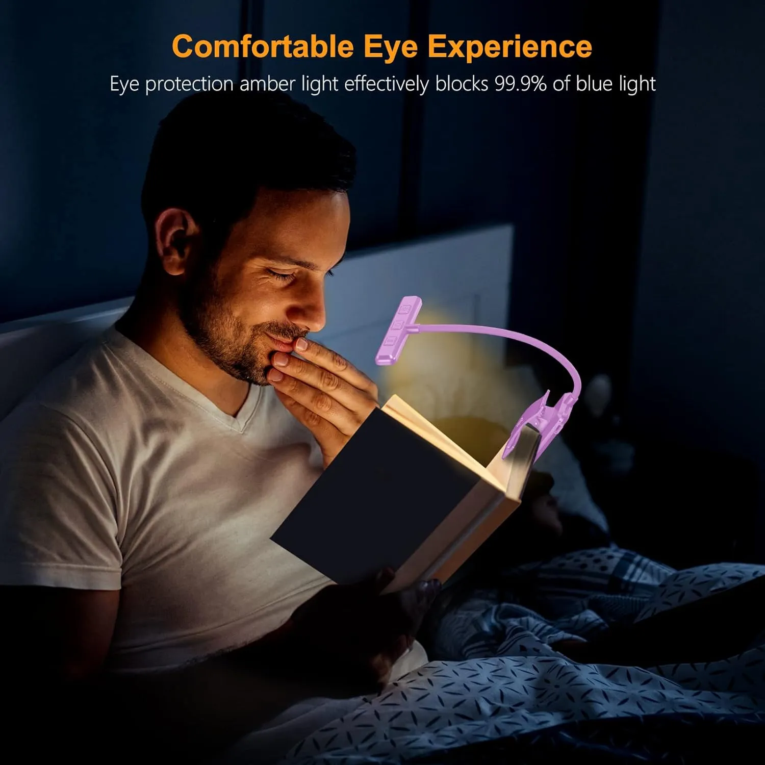 Gritin 19 LED Rechargeable Book Light for Reading in Bed with Memory Function- Eye Caring 3 Color Temperatures,Stepless Dimming Brightness,80 Hrs Runtime Clip on Light for Book Lovers-Purple