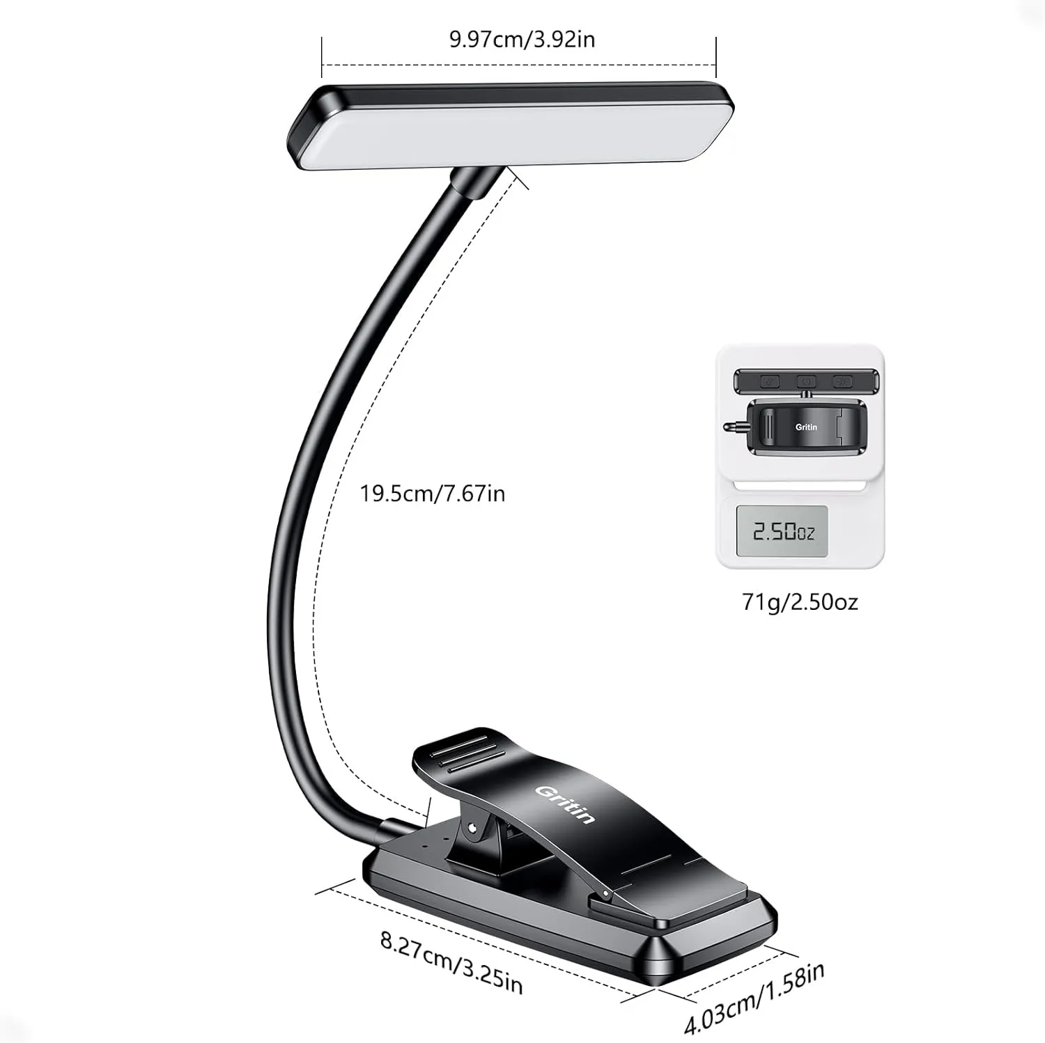 Gritin 19 LED Rechargeable Book Light for Reading in Bed with Memory Function- Eye Caring 3 Color Temperatures,Stepless Dimming Brightness,80 Hrs Runtime Lightweight Clip on Light for Book Lovers