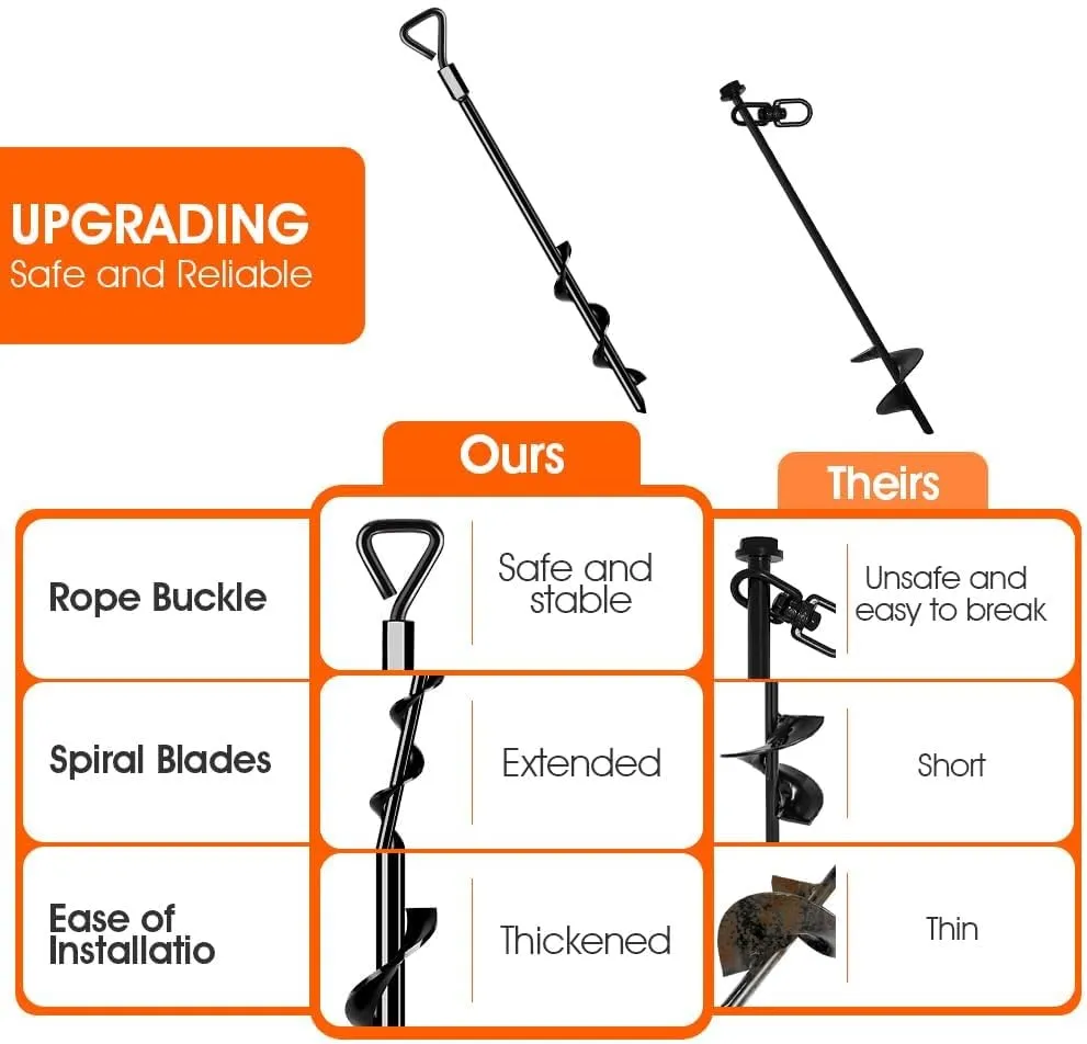 Ground Anchors Screw in Tent Stakes Heavy Duty Trampoline Stakes High Winds, Ground Anchors for Camping Tent, Canopies, Carports, Sheds, Swing Sets, Canopy Stakes Kit, Mobile Home Anchors 8 Pack
