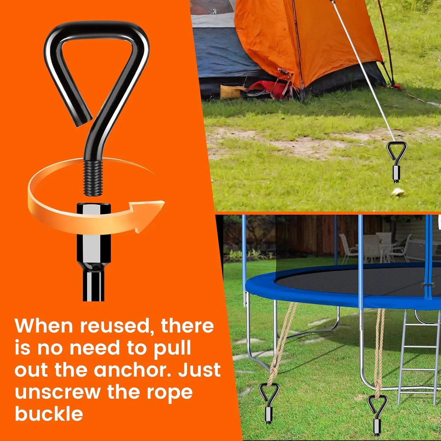Ground Anchors Screw in Tent Stakes Heavy Duty Trampoline Stakes High Winds, Ground Anchors for Camping Tent, Canopies, Carports, Sheds, Swing Sets, Canopy Stakes Kit, Mobile Home Anchors 8 Pack
