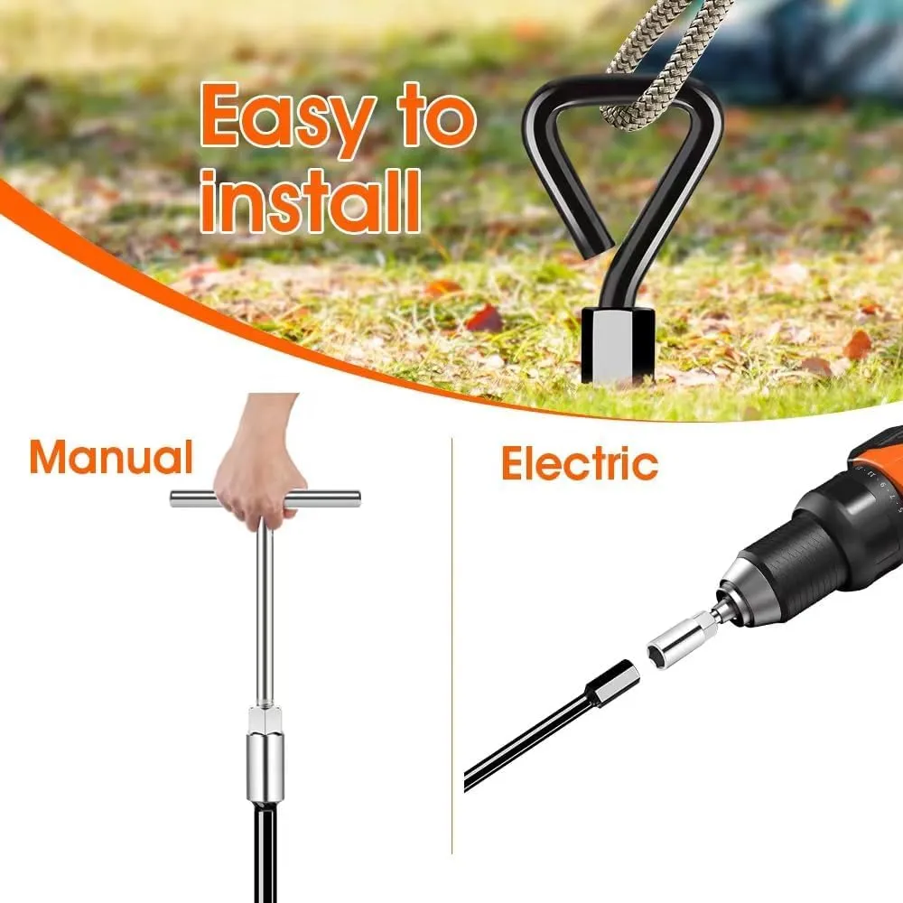 Ground Anchors Screw in Tent Stakes Heavy Duty Trampoline Stakes High Winds, Ground Anchors for Camping Tent, Canopies, Carports, Sheds, Swing Sets, Canopy Stakes Kit, Mobile Home Anchors 8 Pack