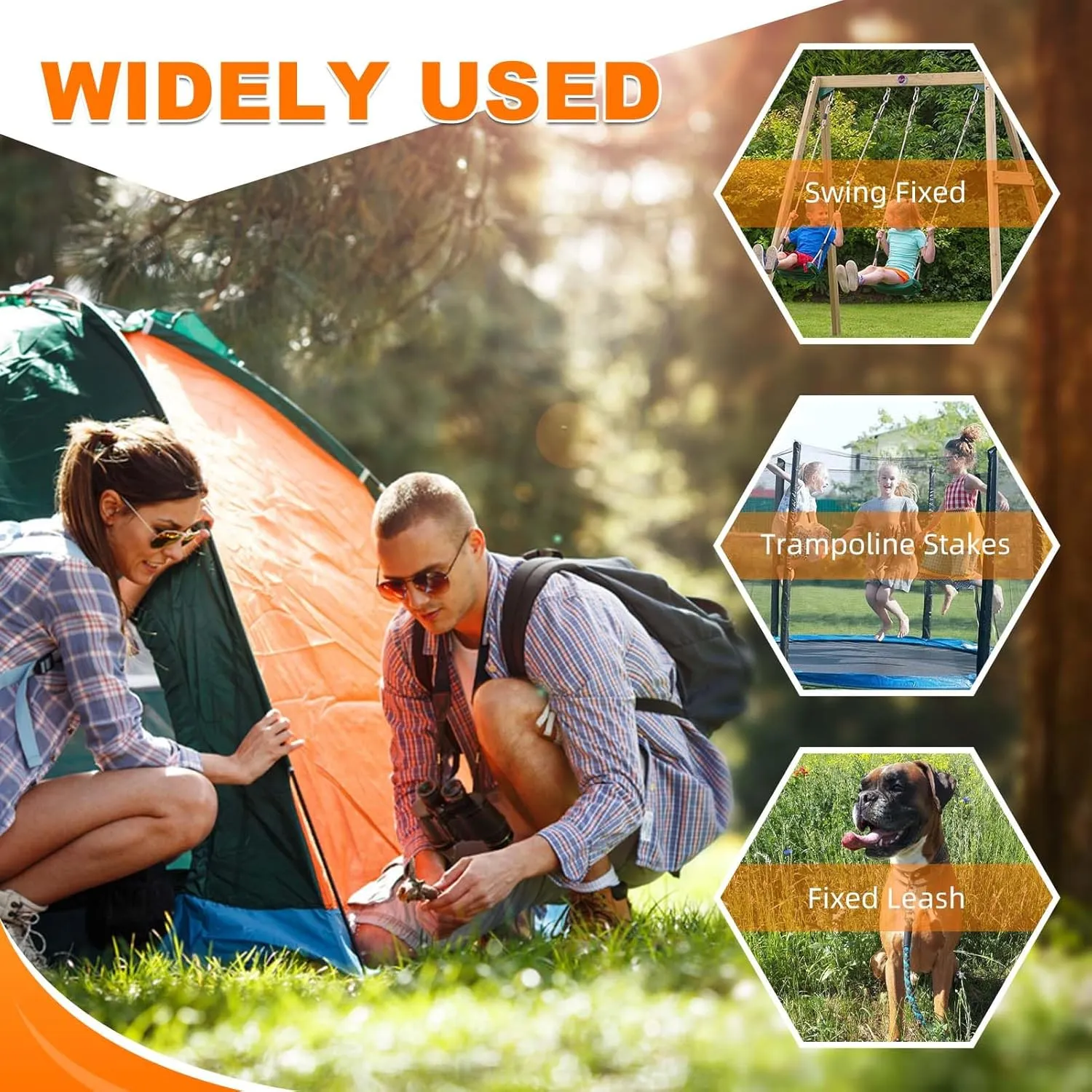 Ground Anchors Tent Stakes, Heavy Duty Trampoline Anchors Ground Anchors Screw in, Earth Anchors Kit with Straps for Camping Tent, Canopies, Sheds, Swing Sets(4 Pack,Orange)