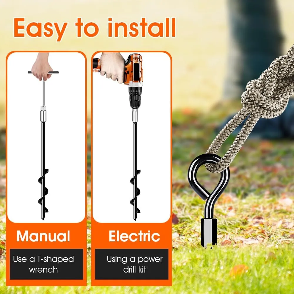 Ground Anchors, Trampoline Anchors Heavy Duty Screw in Ground Anchors 8Pack，Tent Stakes for Camping Tent, Trampoline, Canopies, Carports, Sheds, Swing Sets,14in Ground Anchors for High Winds, Black