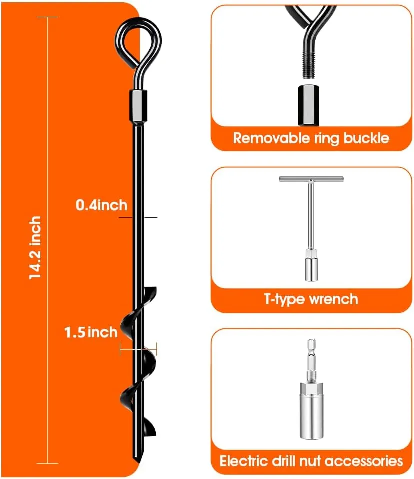 Ground Anchors, Trampoline Anchors Heavy Duty Screw in Ground Anchors 8Pack，Tent Stakes for Camping Tent, Trampoline, Canopies, Carports, Sheds, Swing Sets,14in Ground Anchors for High Winds, Black