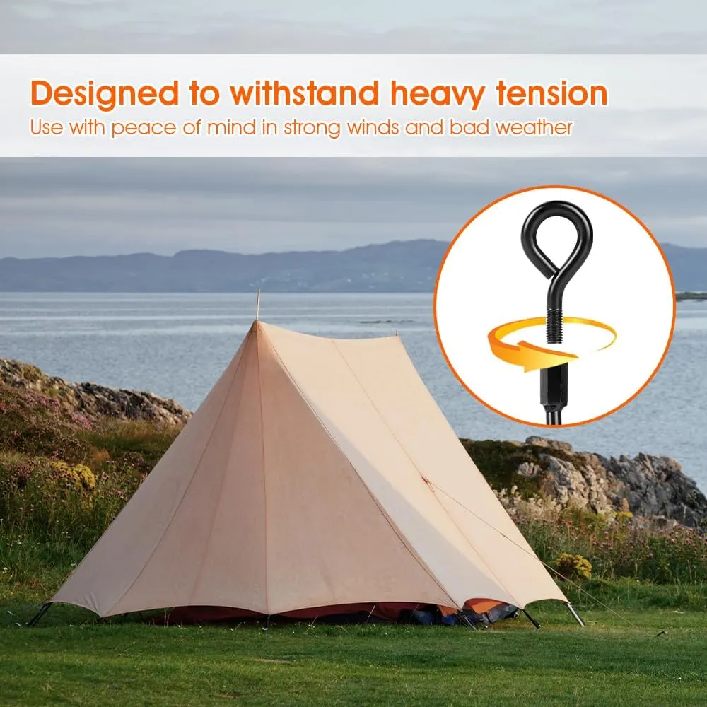 Ground Anchors, Trampoline Anchors Heavy Duty Screw in Ground Anchors 8Pack，Tent Stakes for Camping Tent, Trampoline, Canopies, Carports, Sheds, Swing Sets,14in Ground Anchors for High Winds, Black