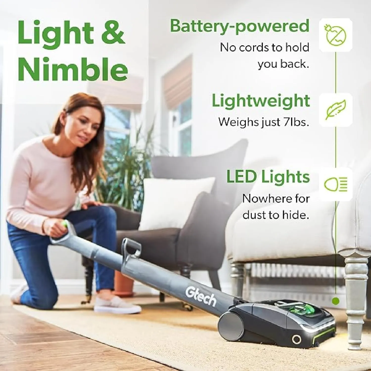 Gtech AirRAM MK2 Cordless Vacuum Cleaner with Powered Brush Head - Perfect for Carpet and Hardwood Floors - Rechargeable 22v Li-ion Battery - Lightweight (7 lbs.)