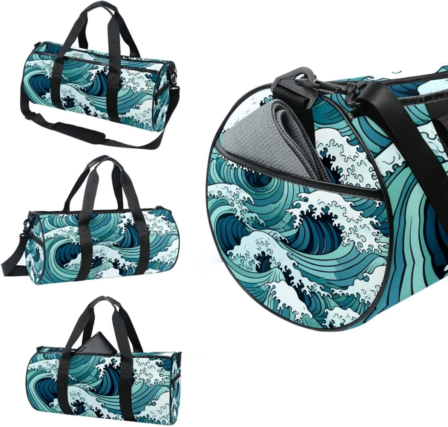 Gym Bag for Women,Small Gym Bag for Men,Sea Abstract Floral Waves,Overnight Bag