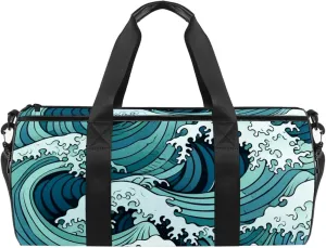 Gym Bag for Women,Small Gym Bag for Men,Sea Abstract Floral Waves,Overnight Bag