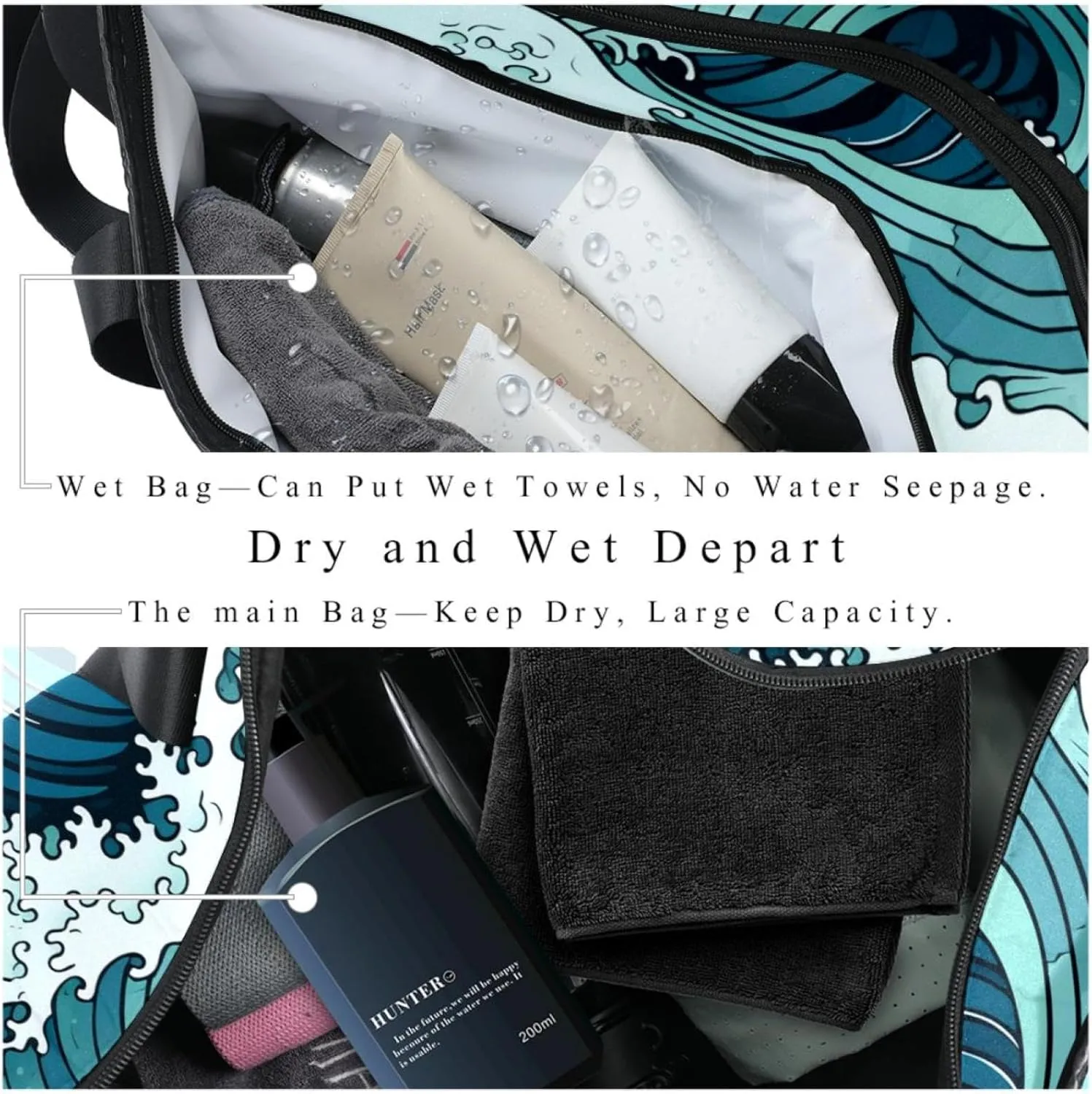 Gym Bag for Women,Small Gym Bag for Men,Sea Abstract Floral Waves,Overnight Bag