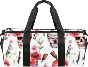 Gym Bag for Women,Small Gym Bag for Men,Western Cowboy Flower Skull,Overnight Bag