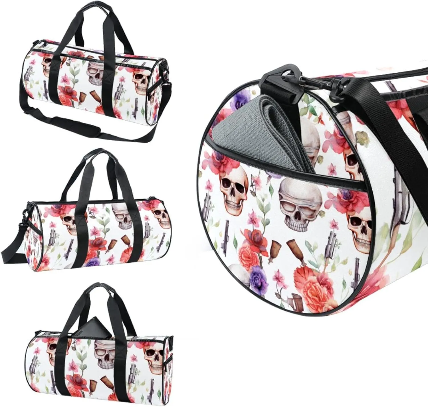 Gym Bag for Women,Small Gym Bag for Men,Western Cowboy Flower Skull,Overnight Bag