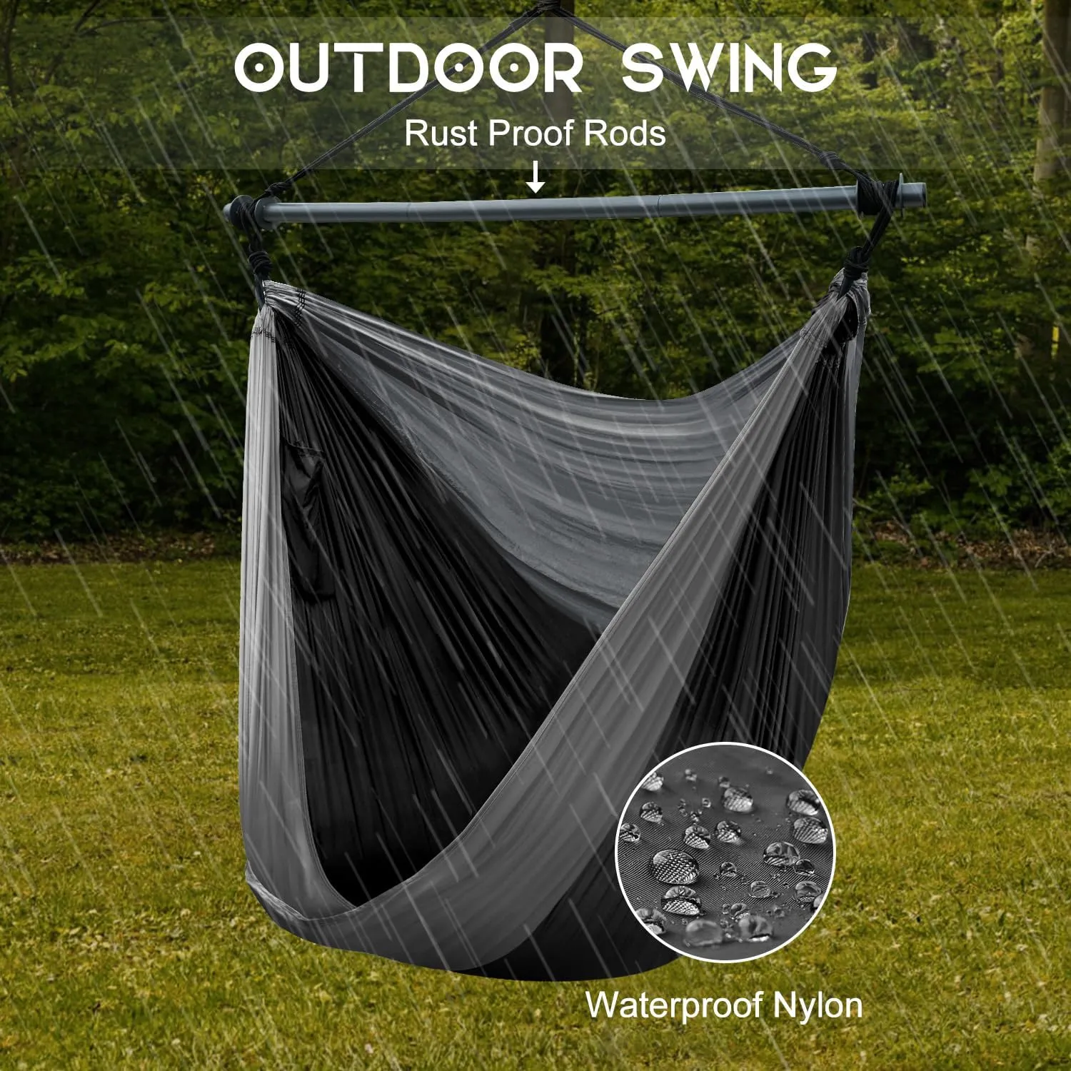 Hammock Swing Chair for Outdoor & Indoor, Lightweight & Portable, Perfect for Adults & Camping (Black, Gray)