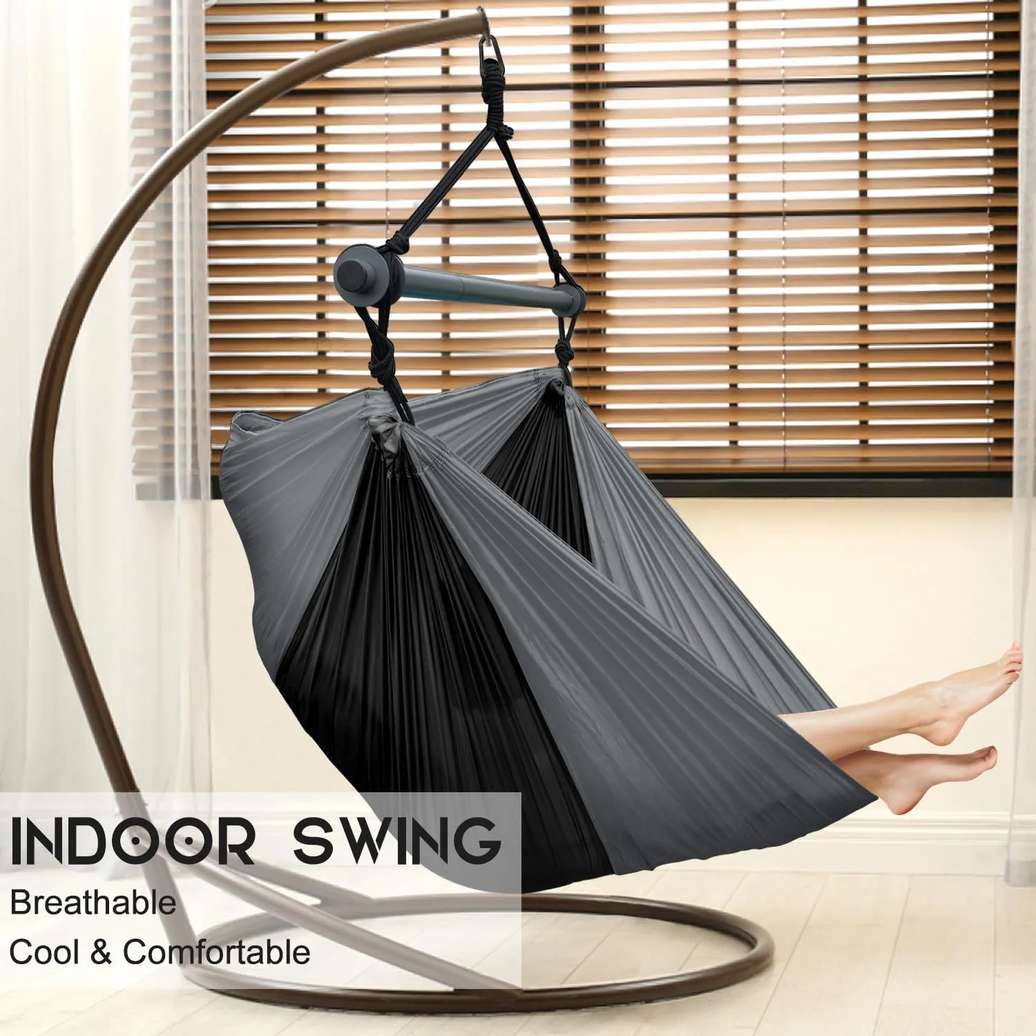 Hammock Swing Chair for Outdoor & Indoor, Lightweight & Portable, Perfect for Adults & Camping (Black, Gray)