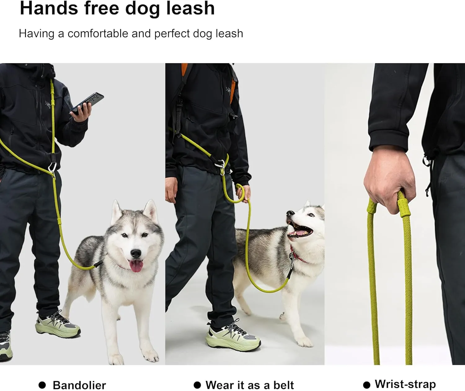 Hand Free Dog Leash,Shoulder Dog Leash,Adjustable Belt with Double Handle,The Perfect Choice for Running and Walking Dogs,Suitable for Small,Medium and Large Slip Leads for dogs7.8FT(Green)