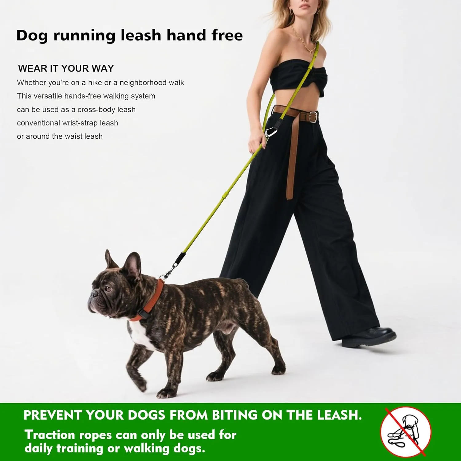 Hand Free Dog Leash,Shoulder Dog Leash,Adjustable Belt with Double Handle,The Perfect Choice for Running and Walking Dogs,Suitable for Small,Medium and Large Slip Leads for dogs7.8FT(Green)