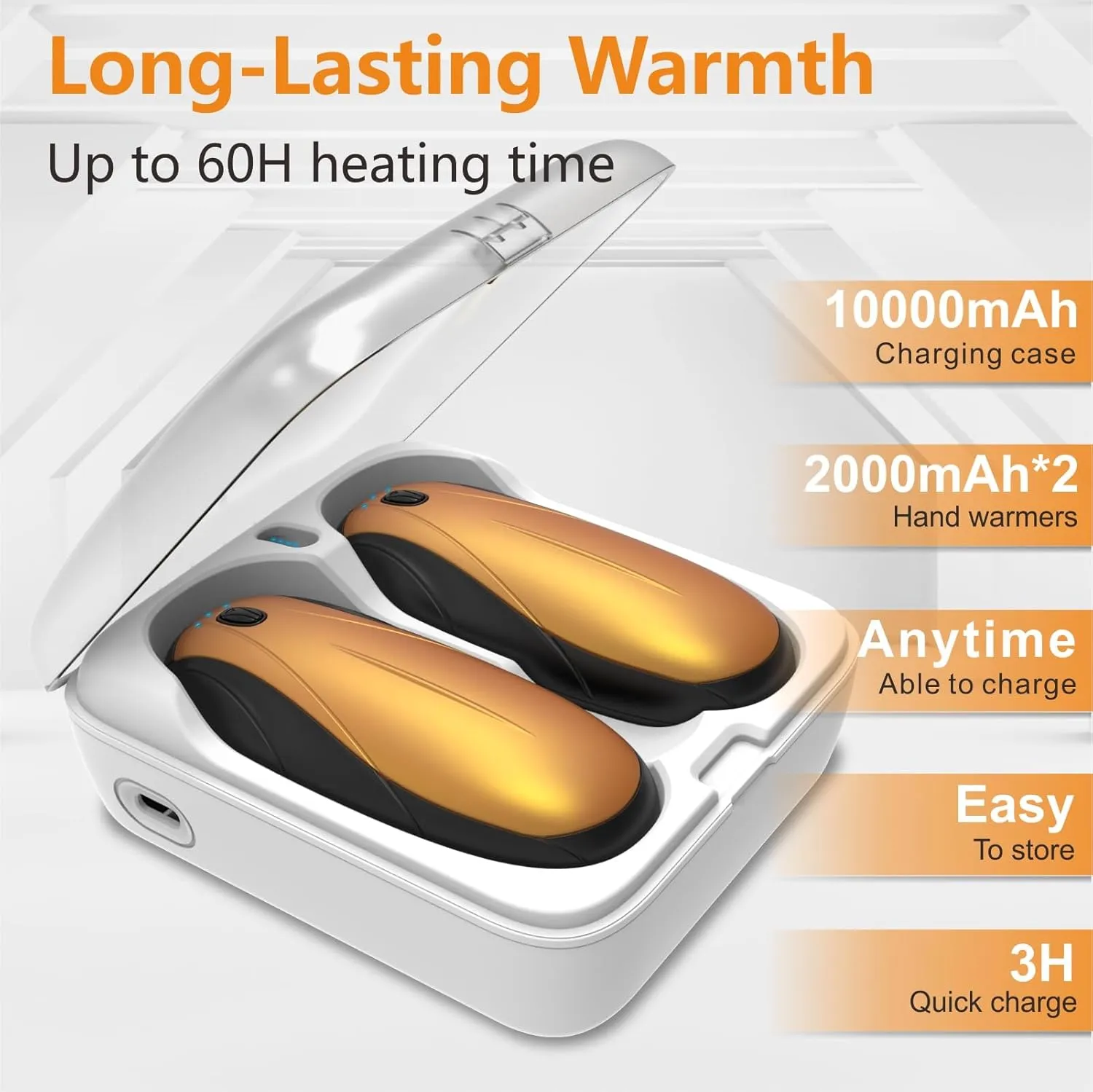 Hand Warmers Rechargeable 2 Pack, 14000mAh Electric Hand Warmers with Charging Case, Quick Charge Portable Heater,Gifts for Christmas, Winter, Outdoor, Camping, Hunting Accessories